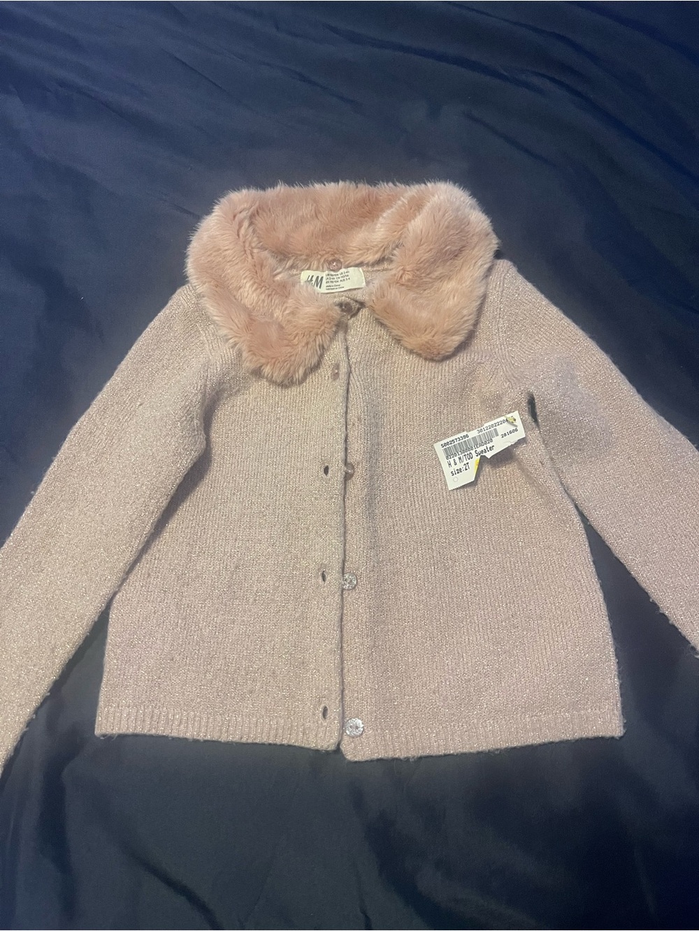 H&M Blush Pink Knit Cardigan with Faux-Fur Collar